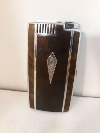 Vtg Art Deco Ronson Lighter Cigarette Case Brown Marbelized Chrome Enamel