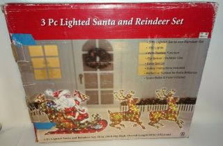 Vintage Christmas Lighted Santa And Reindeer 3 Pc Set 20 " X 60 "