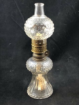 Vintage Miniature P&a Acorn Clear Glass Oil Lamp With Chimney