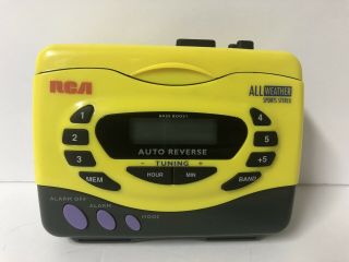 Vintage Yellow Rca All Weather Sport Walkman Am/fm Radio Cassette Player Alarm