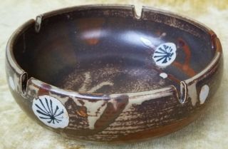 Large Brown Handmade Vintage Ceramic Ashtray Navitive American Tribal