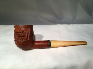 Vintage Esterd Briar Hand Carved Wood Smoking Pipe Asian Motif Tobacco Smoking
