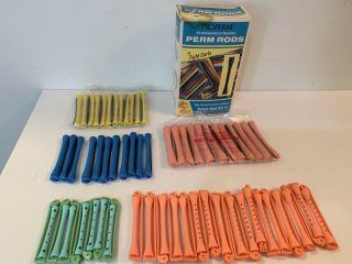 Vintage Pro Perm Salon Rods And Assorted Perm Rods With Pro - Perm Box 59 Total