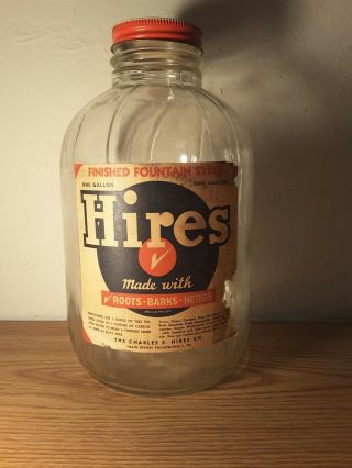 Rare Vintage  Hires Rootbeer  Gallon Jar With Paper Label & Lid