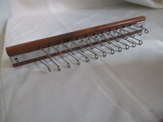 Vintage Wood And Silver Tone Tie Rack 24 Hooks Closet Organizer Metal Wall Mount