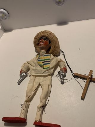 Vintage Handmade Marionette Puppet Mexican Bandit Sombrero