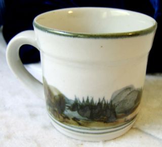 Vintage Highland Stoneware Scotland Mug Cup Hand Painted Hills & Ocean Signed