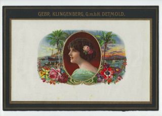 Vintage Gebr.  Klingenberg G.  M.  B.  H.  Detmold Embossed Cigar Box Label Lady