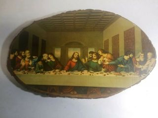 Jesus & The Last Supper On A Block Of Wood 20 " Across Vintage