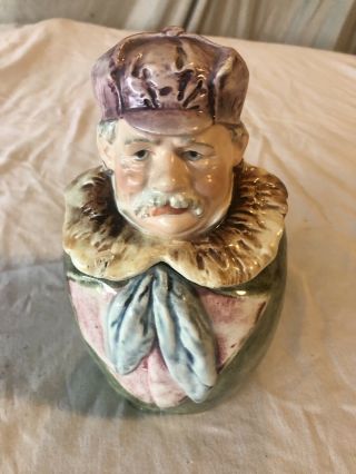 Vintage Majolica Ceramic Head Tobacco Jar Humidor - Rare