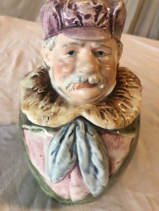 Vintage Majolica Ceramic Head Tobacco Jar Humidor - rare 2