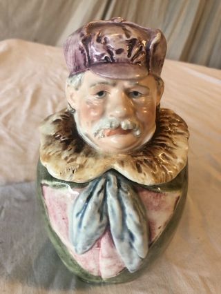 Vintage Majolica Ceramic Head Tobacco Jar Humidor - rare 3