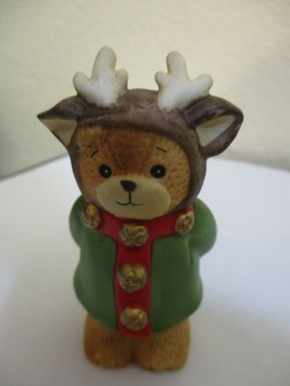 Vintage Lucy Rigg Teddy Bear Christmas Reindeer Enesco Figurine