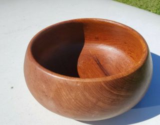 Vintage Mid - Century 8.  5 " Turned Solid Teak Wood Bowl 4” Tall Fruit/nuts Euc