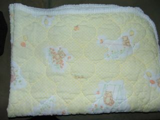 Vintage Curity Teddy Bears Yellow Crib Baby Blanket Security Lovey