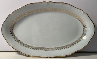 Vintage Sologne Porcelain White W/gold Trim And Floral Oval Platter 9.  5 Made Fr