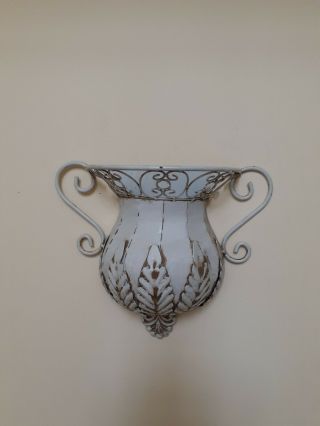 Vintage White Antique Wall Vase Metal Victorian Wall Art