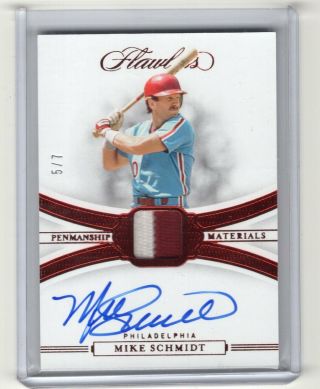 2020 Panini Flawless Ruby Parallel Auto Patch Mike Scmidt 5/7 Phillies Hofer