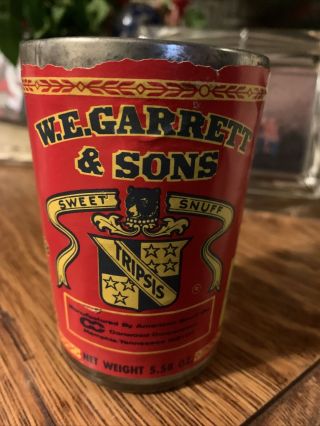 Vintage W.  E.  Garrett & Sons 4 " Tall Snuff Glass Jar/bottle With Lid Full