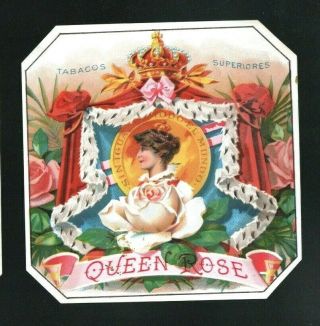 Scarce 1880s Cigar Box Sample Label - Queen Rose - Geo S Harris & Sons