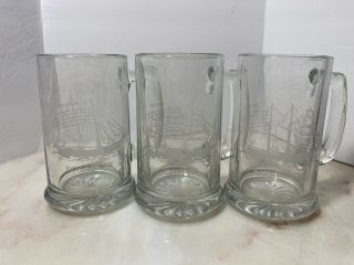 Vintage 1990s Long John Silver‘s Glass Mugs,  Clipper,  Schooner,  Barkentine