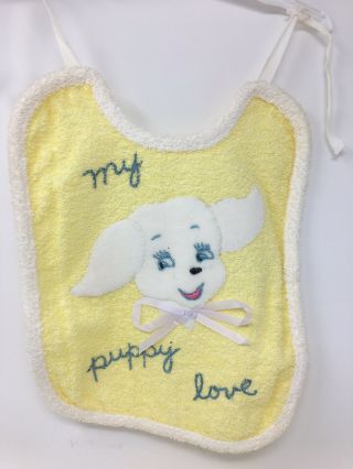 Vintage Baby Bib Terry Cloth Puppy Appliqué Adorable