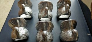 Vintage Set Of 6 Cast Aluminum Turkey Napkin Rings Thanksgiving Tableware