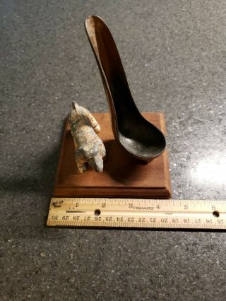 Vintage Bronze Tone Pipe Holder Cast Metal Spaniel On Wood/walnut Base