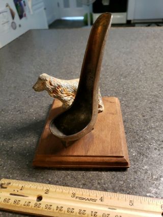 Vintage Bronze Tone Pipe Holder Cast Metal Spaniel on Wood/Walnut Base 3