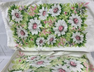 Vintage Springmaid Pink Green Floral Bath & Hand Towels Daisy Retro 70 
