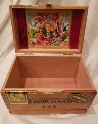 Cigar Box Flor Fina 8 - 5 - 8 Natural A Fuente Empty Wood Stash Crafts Exc Graphics
