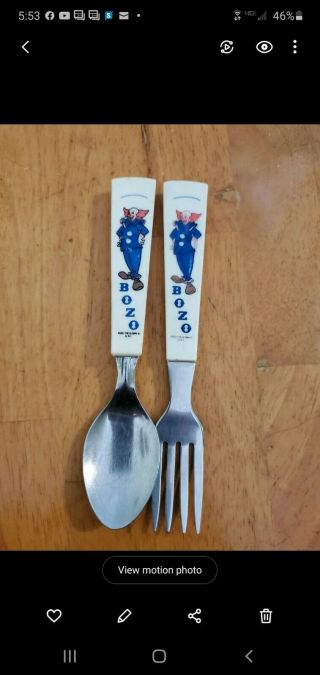 Vtg Bozo The Clown Childs Fork And Spoon Silverware Flatware Set Quikut