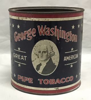 Vtg 1920s George Washington Great American Pipe Tobacco Advertising Tin Reynolds