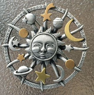 Vintage Jj Jonette Celestial Sun Moon Stars Brooch Pin Jewelry