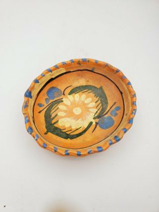 Antique Vintage Mexican Ceramic Bowl Folk Art Handmade Painted Pottery Clay 2