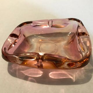 Vintage Pink Clear Glass Ashtray Mid Century Modem Mcm 6 " L X 5 " W X 1.  5 " H