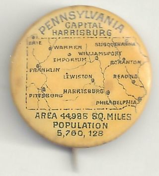 1896 Vintage American Pepsin Gum Premium Pin State Of Pennsylvania Advert.  Pin