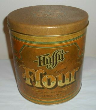 Vintage Ballonoff Metal Tin Canister - Fluffy Brand Flour - 7 " Dia 7.  75 " T