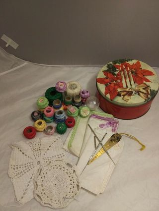 Vintage And Modern Tatting Handkerchiefs Spool Thread Hooks With Crochet Dollies