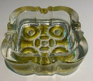Amber Clear Glass Ashtray Square Mid Century Modern 5.  75” Heavy Vintage Mcm