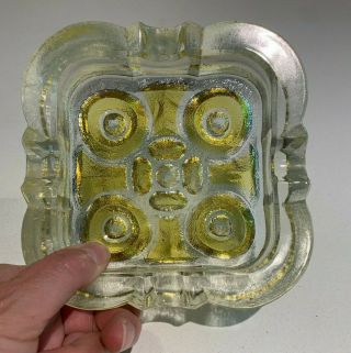 Amber Clear Glass ASHTRAY Square Mid Century Modern 5.  75” HEAVY Vintage MCM 3