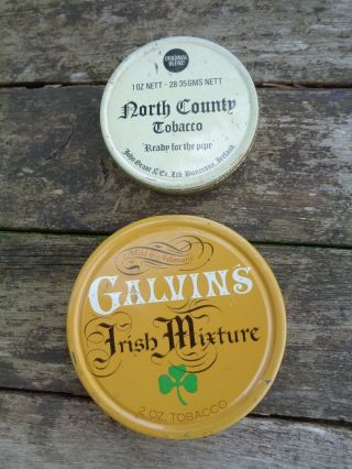2 Vintage Pipe Tobacco Tins Galvin’s Irish Mixture North Country Advertising
