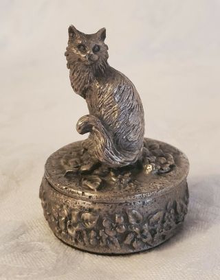 Vintage Cat Lovers Pewter Trinket Box Kitty Cat Xmas Gift For Cat Lover