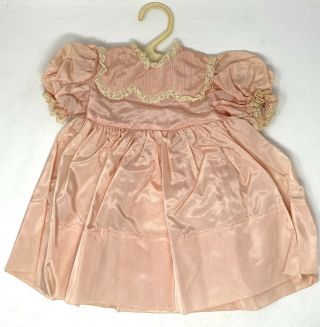 Vintage Pink Taffeta Doll Or Baby Dress Ivory Lace Trim