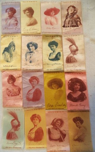 (16) Vintage Old Mill Cigarettes " Trading Card " Actress Silks - Circa 1910 Era