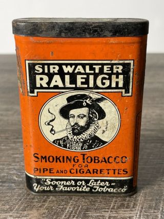 Old Tobacco Tin Box Sir Walter Raleigh Smoking Pipe Cigarette Vintage Pocket