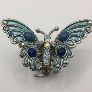 Vintage Blue Butterfly Hair Pin Claw For Up - Do,  Elegant,  Rhinestones