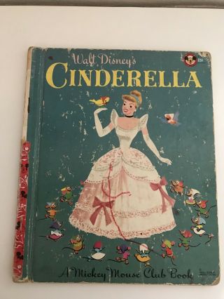 Vintage 1950 Walt Disney Princess Cinderella Little Golden Book Mickey Mouse Clu