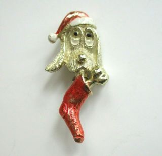 Christmas Brooch Vintage 1960s Hound Dog Santa Claus Christmas Holiday Figural