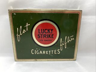 Lucky Strike Its Toasted Imported Cigarette Metal Tin Flat Fifties Tobacco Empty
